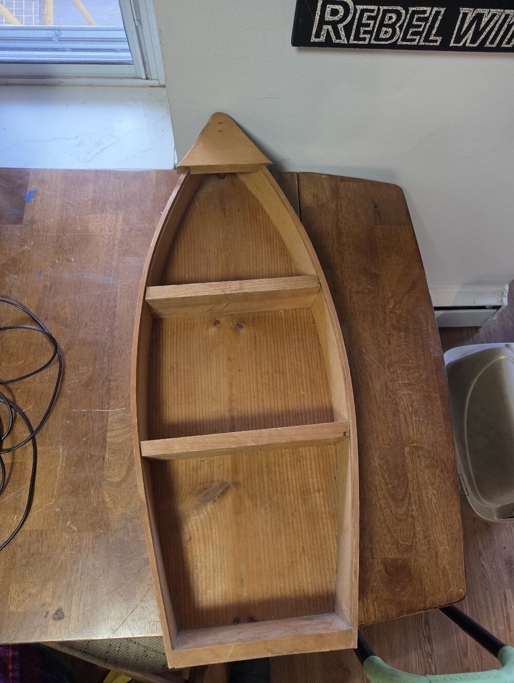 Vintage 30" Wooden Boat Wall Shelf – Solid Pine Nautical Decor – Ready to Hang